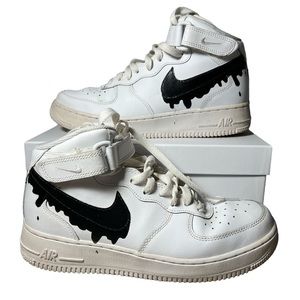 Nike Air Force 1 drip shoes‎ sneakers Size 7Y white & customized black Nike logo